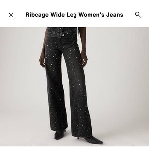 Levi’s Ribcage Black Wide Leg Jeans with Silver Stud Detailing